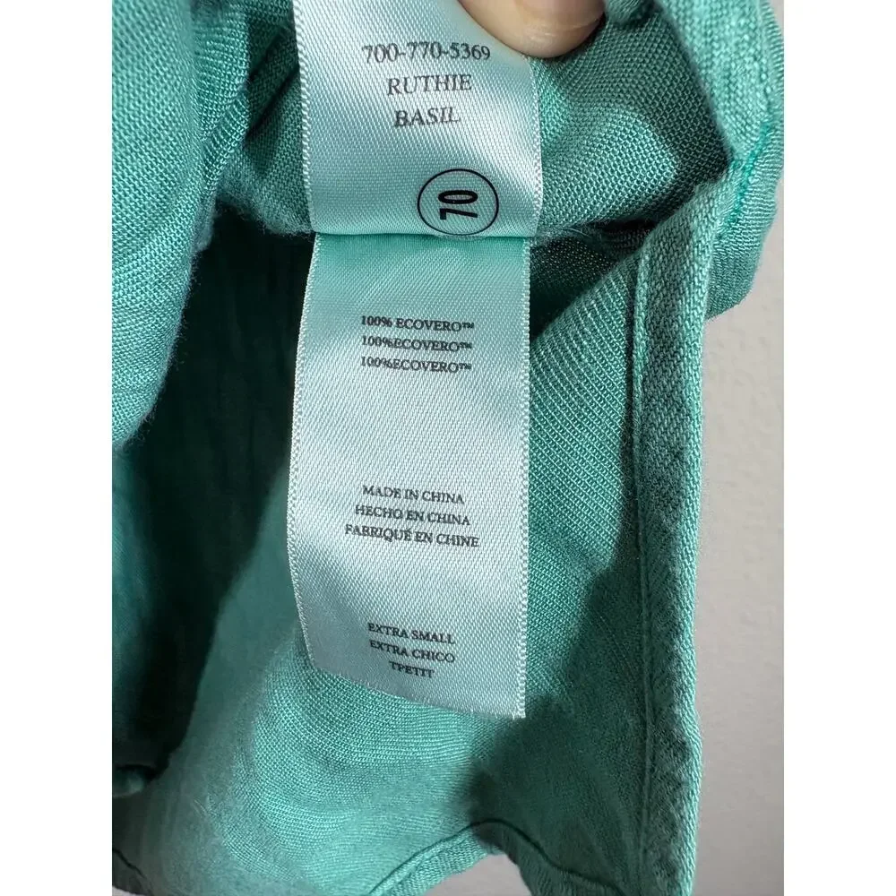 Rails XS Ruthie Top Basil Green Cotton Ruffled Neck Snap Button Flutter Sleeves